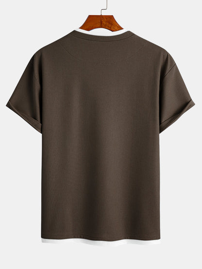Relax Fit 2 In 1 Notched Collar Waffle T-Shirt