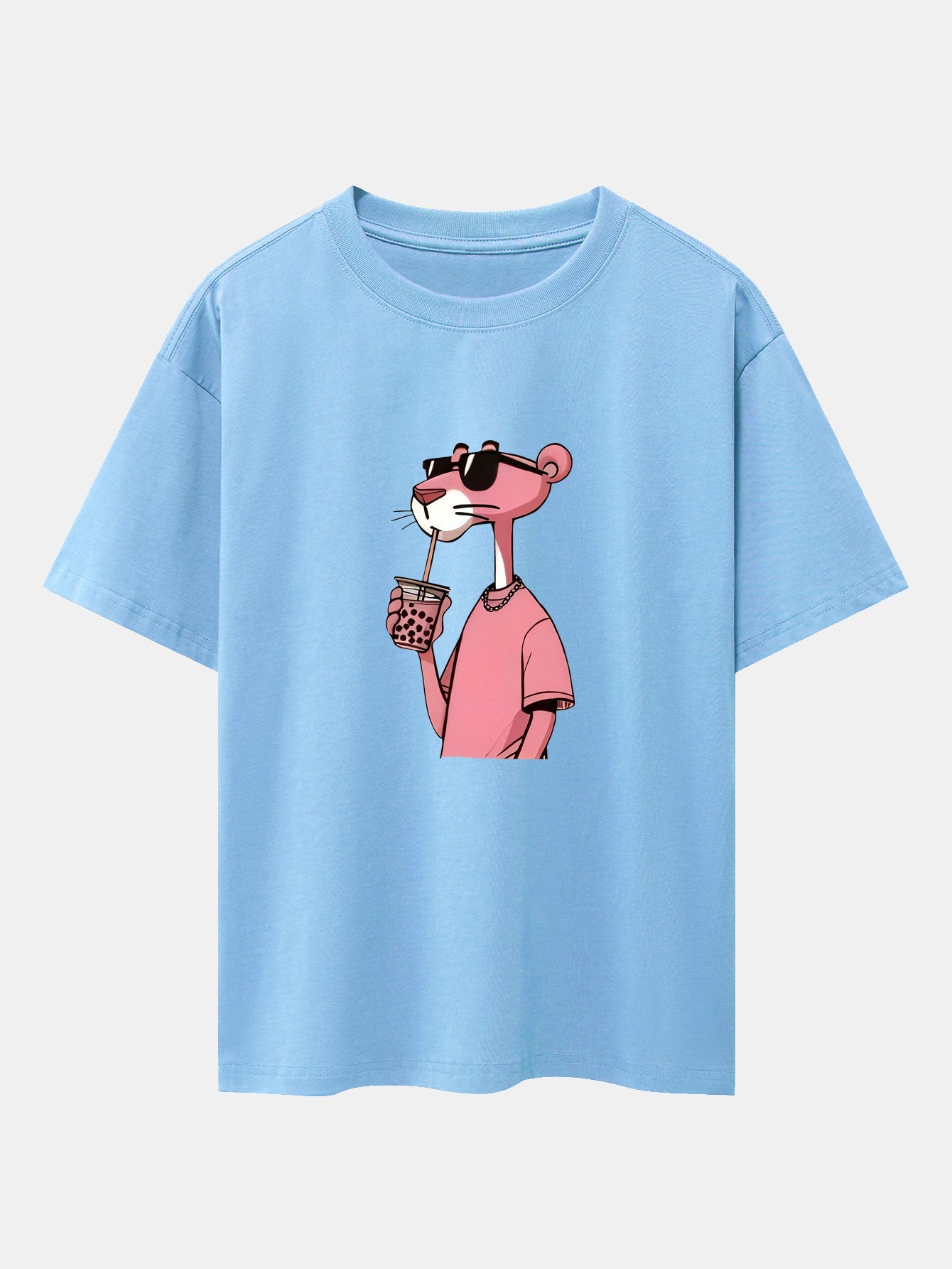Pink Panther Print Drop Shoulder Oversize T-Shirt