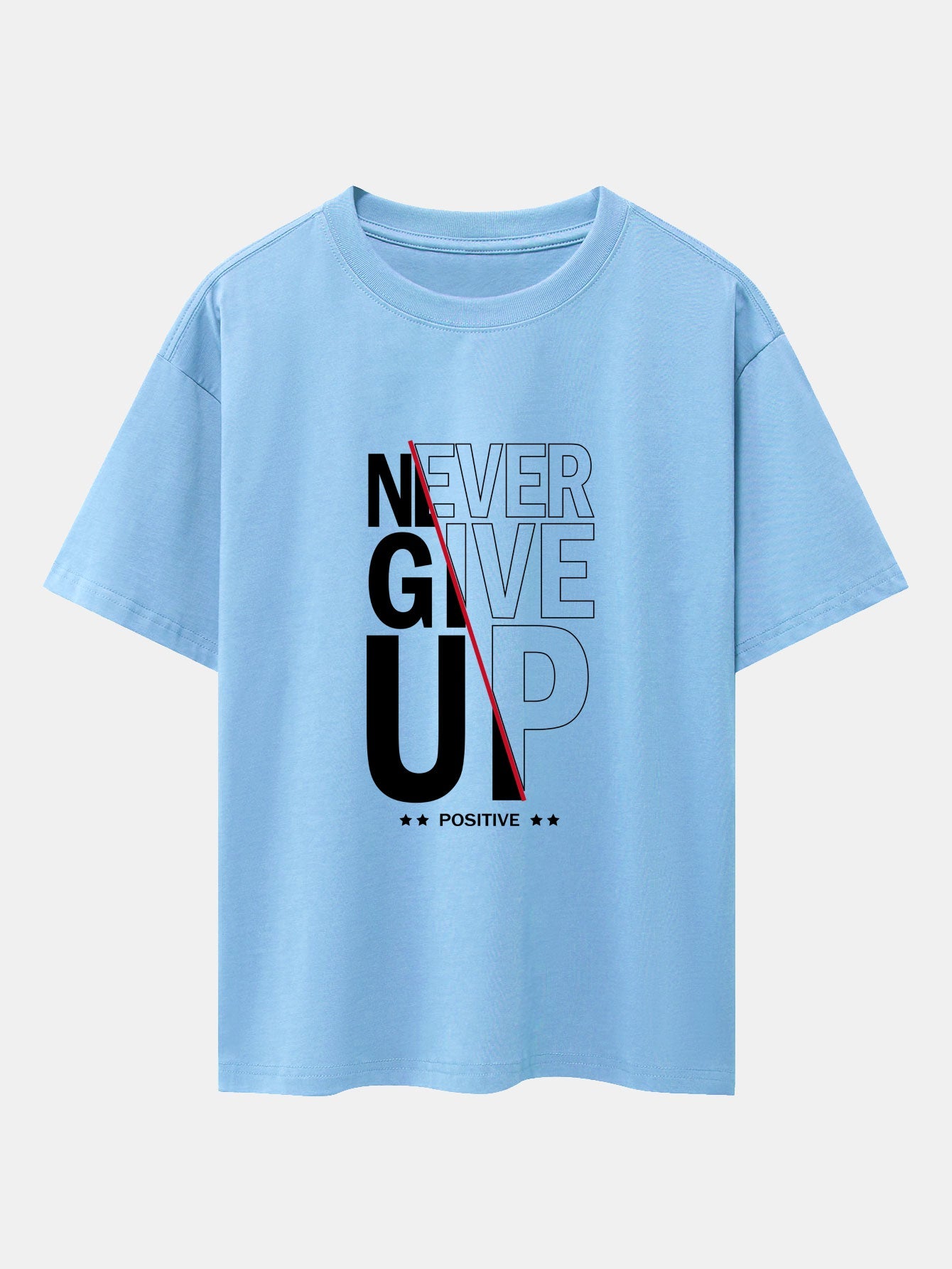 Never Give Up Print Drop Shoulder Oversize T-Shirt