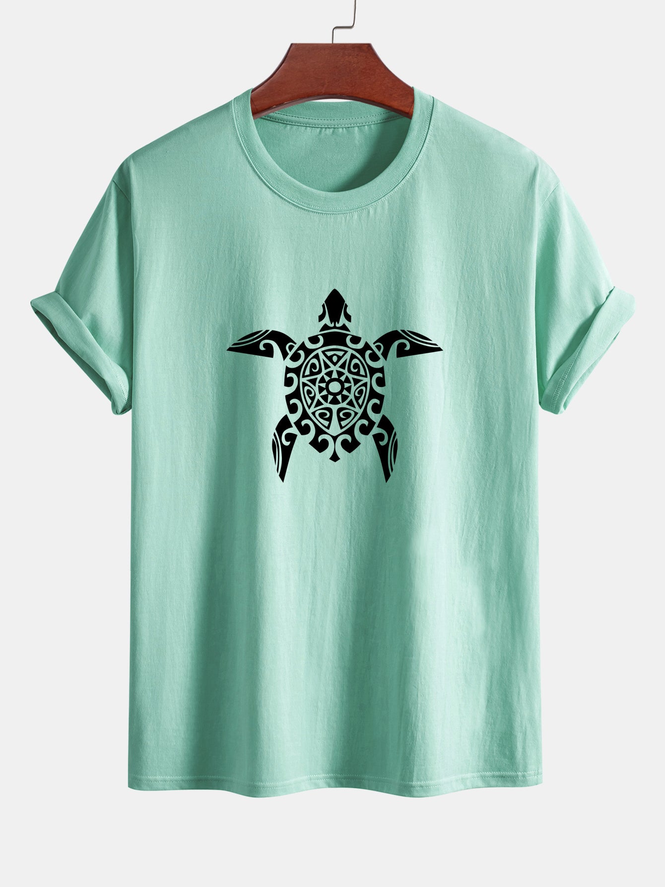 Regular Fit Geometric Turtle Print Cotton T-Shirt