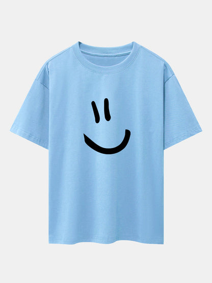 Smiley Face Print Drop Shoulder Oversize T-Shirt