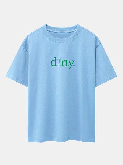 Dirty Cocktail Glass Print Drop Shoulder Oversize T-Shirt