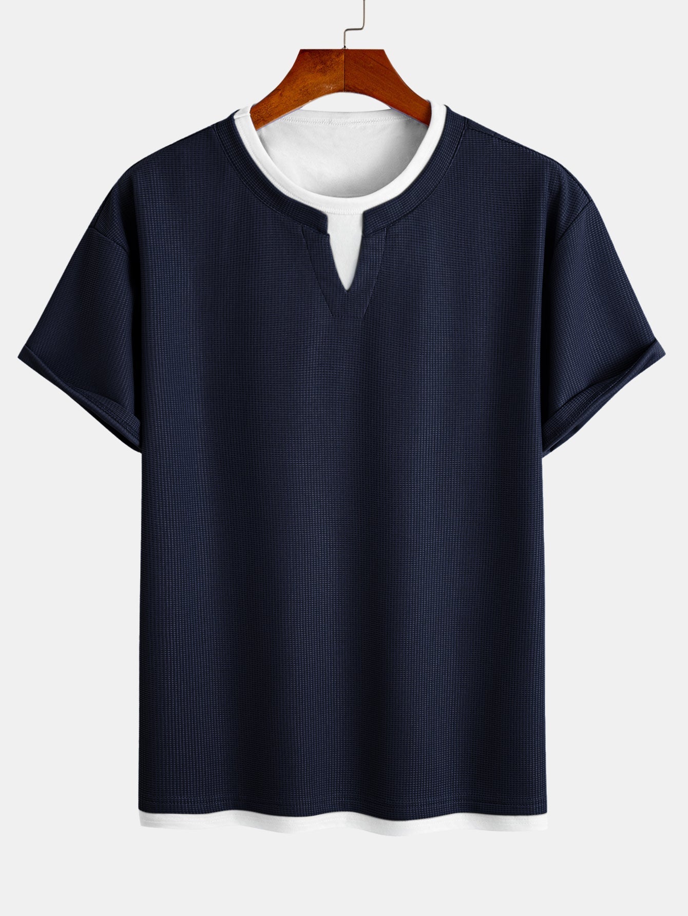 Relax Fit 2 In 1 Notched Collar Waffle T-Shirt