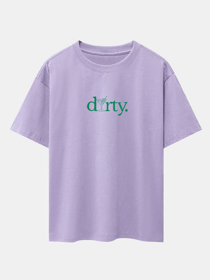 Dirty Cocktail Glass Print Drop Shoulder Oversize T-Shirt