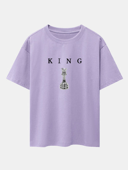 King Chess Print Drop Shoulder Oversize T-Shirt