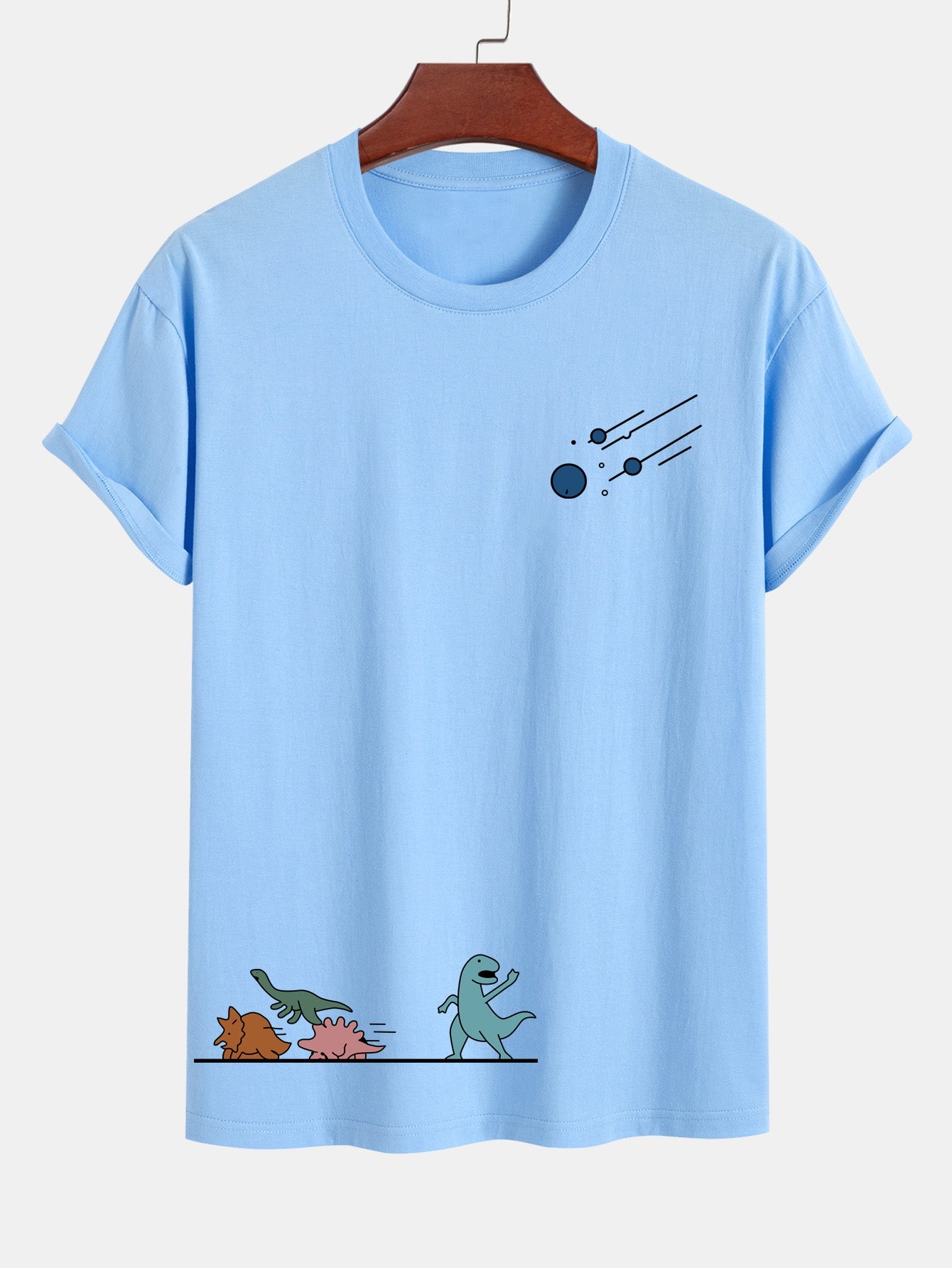 Regular Fit Dinosaurs Avoid Meteorites Print Cotton T-Shirt