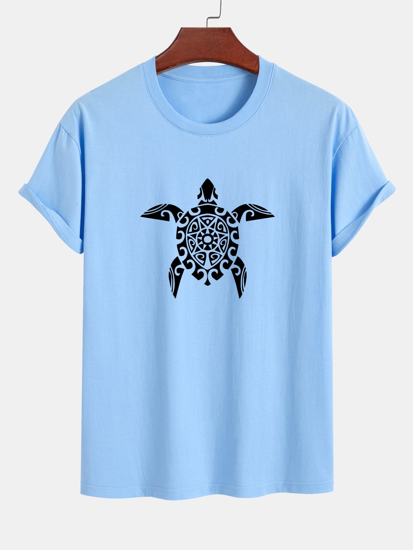 Regular Fit Geometric Turtle Print Cotton T-Shirt