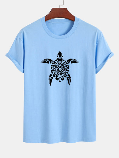 Regular Fit Geometric Turtle Print Cotton T-Shirt