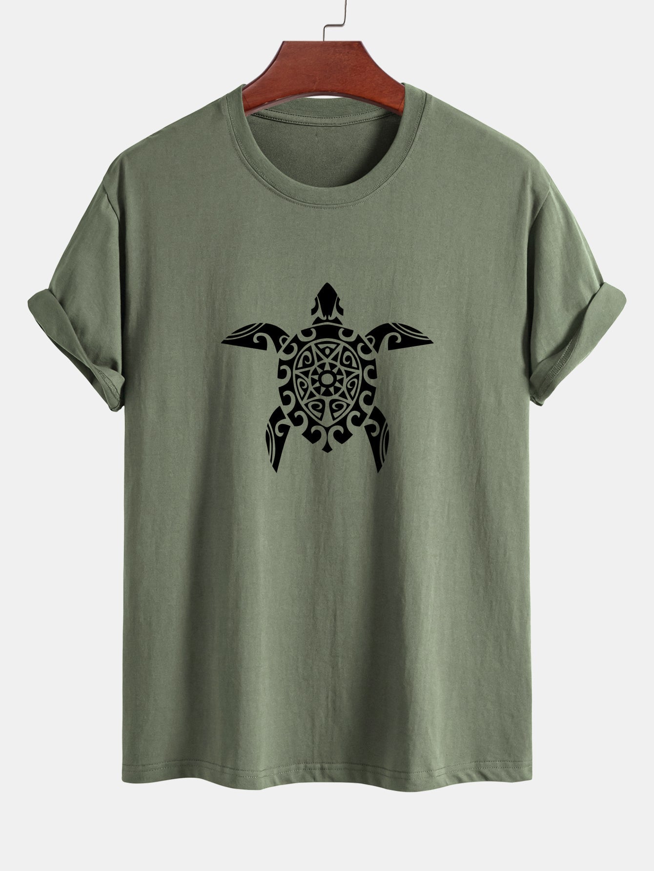 Regular Fit Geometric Turtle Print Cotton T-Shirt