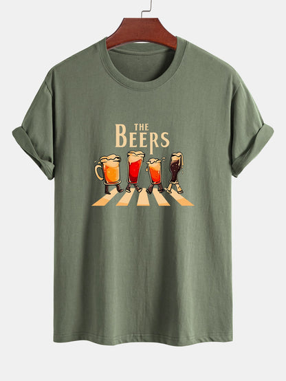 Regular Fit Beer Print Cotton T-Shirt
