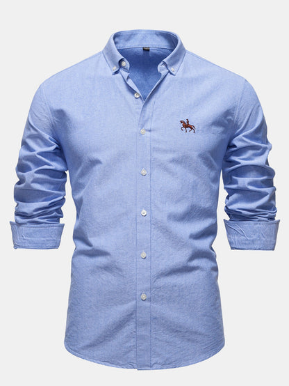 Cowboy Embroidery Cotton Oxford Button Up Shirt