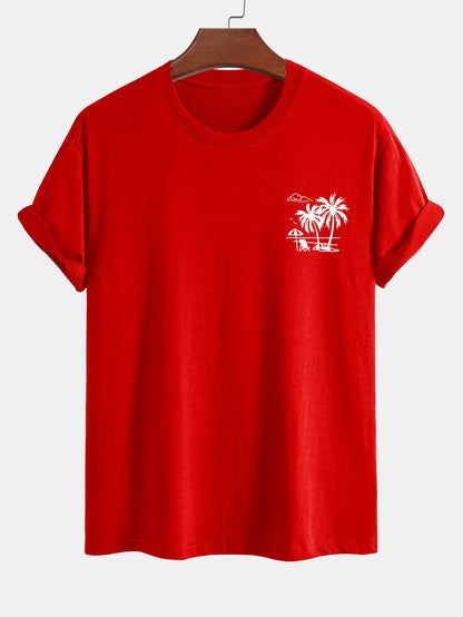 Regular Fit Palm Tree Print Cotton T-Shirt