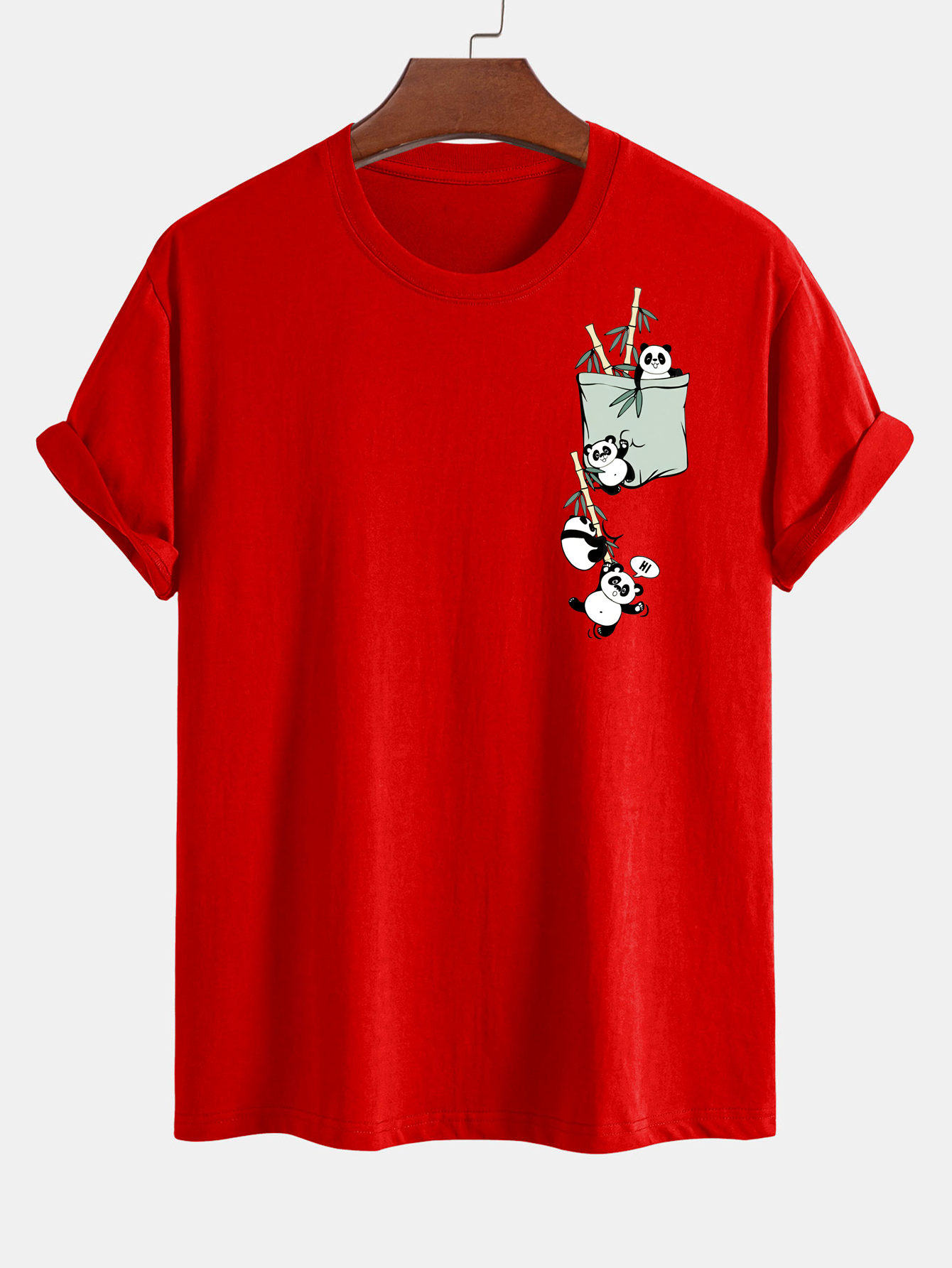 Regular Fit Pocket Panda Print Cotton T-Shirt