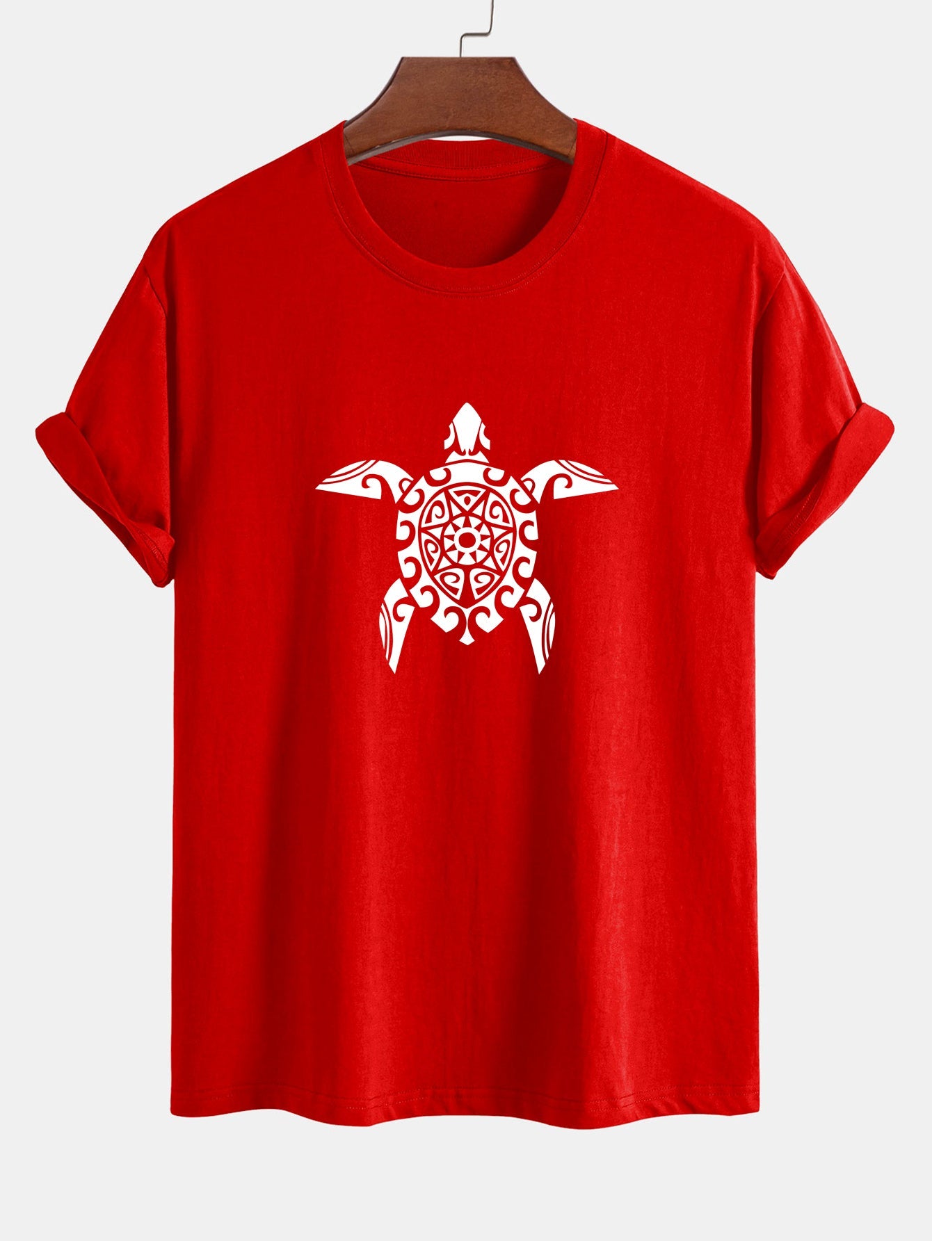 Regular Fit Geometric Turtle Print Cotton T-Shirt