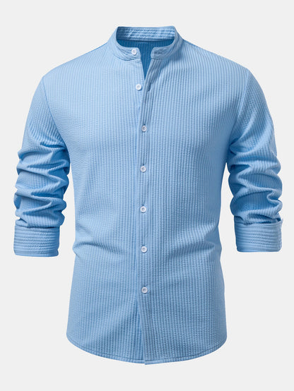 Long Sleeve Muscle Fit Ribbed Stand Collar Shirt