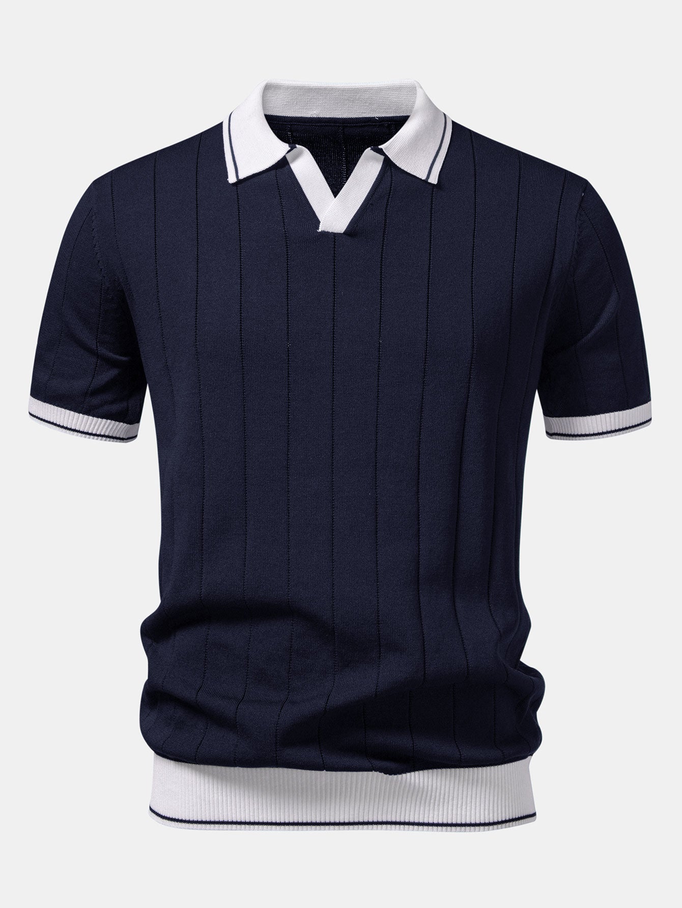 Contrast Trim Ribbed Johnny Collar Knit Polo