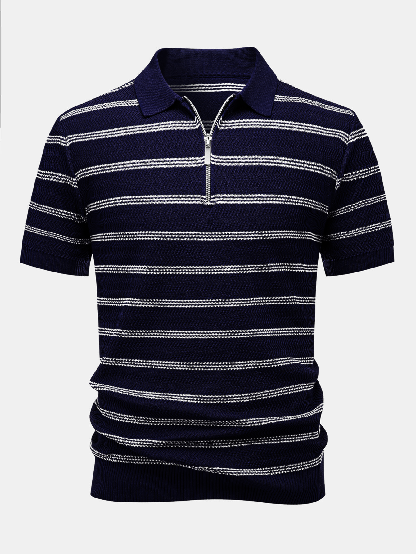 Striped Zipper Knit Polo