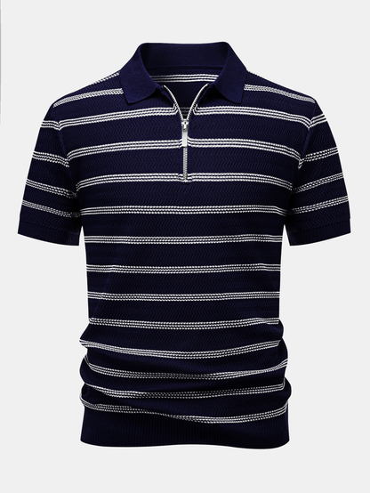 Striped Zipper Knit Polo