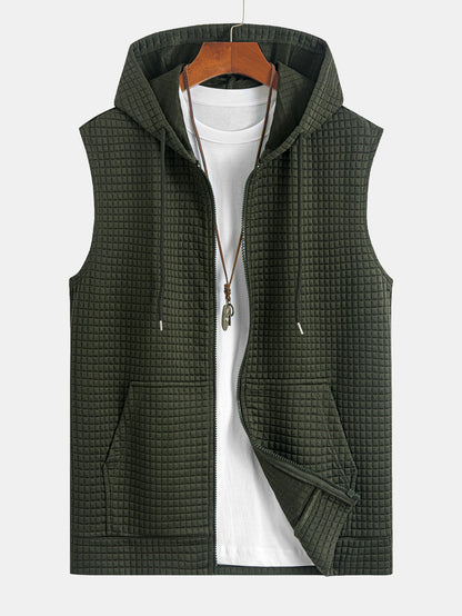 Sleeveless Waffle Zipper Hoodie