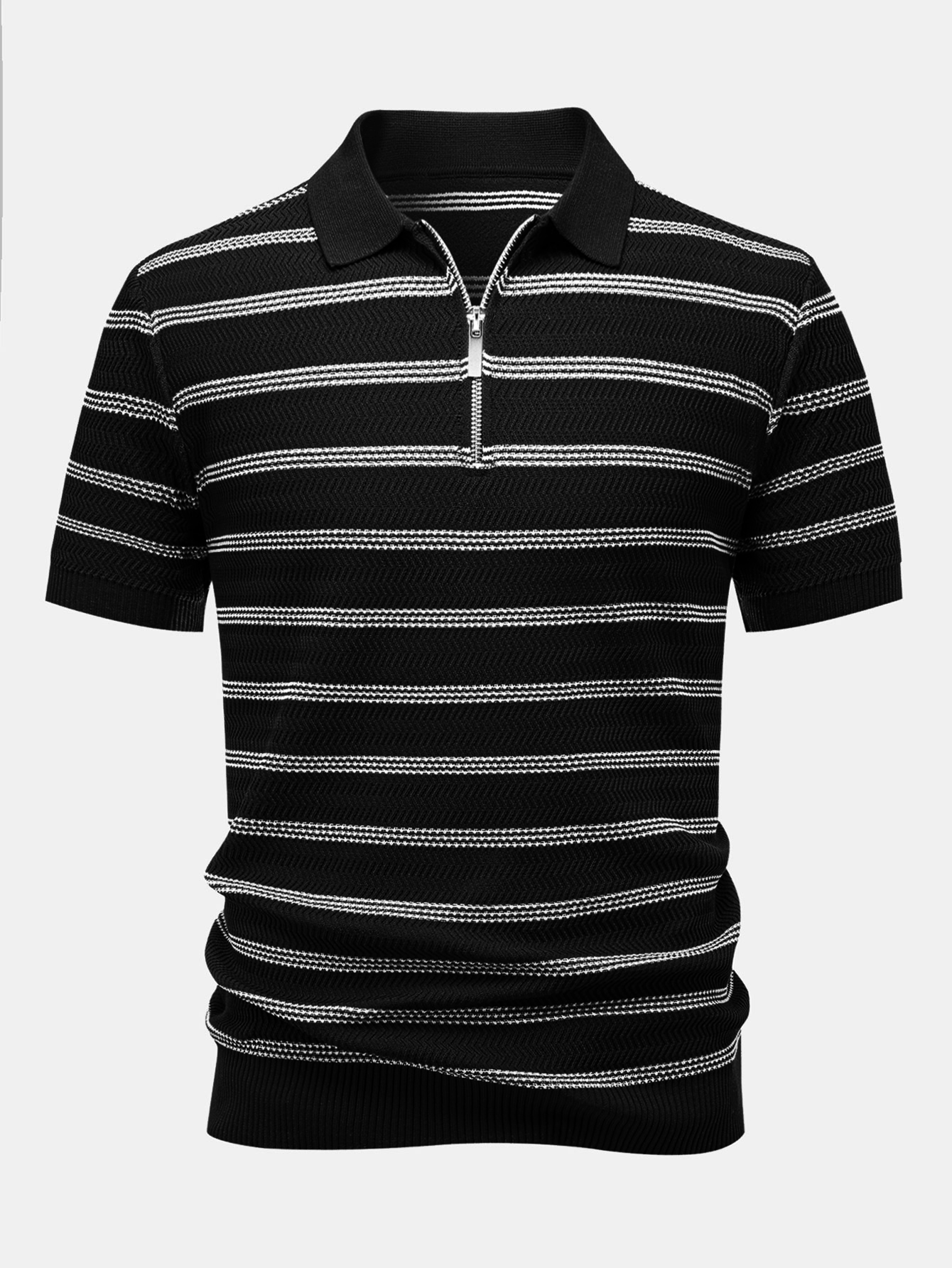 Striped Zipper Knit Polo