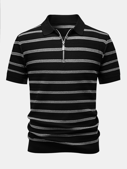 Striped Zipper Knit Polo