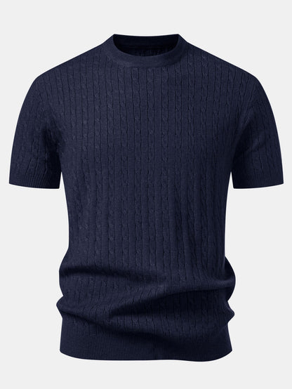 Twisted Jacquard Crew Collar Knit T-Shirt