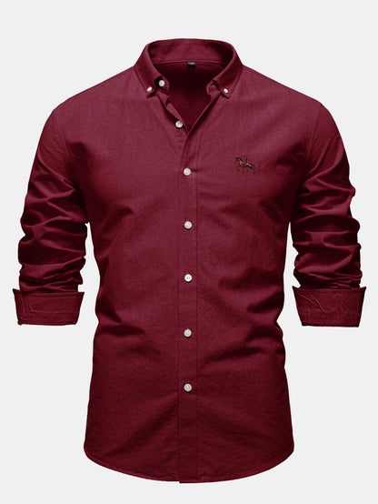 Cowboy Embroidery Cotton Oxford Button Up Shirt