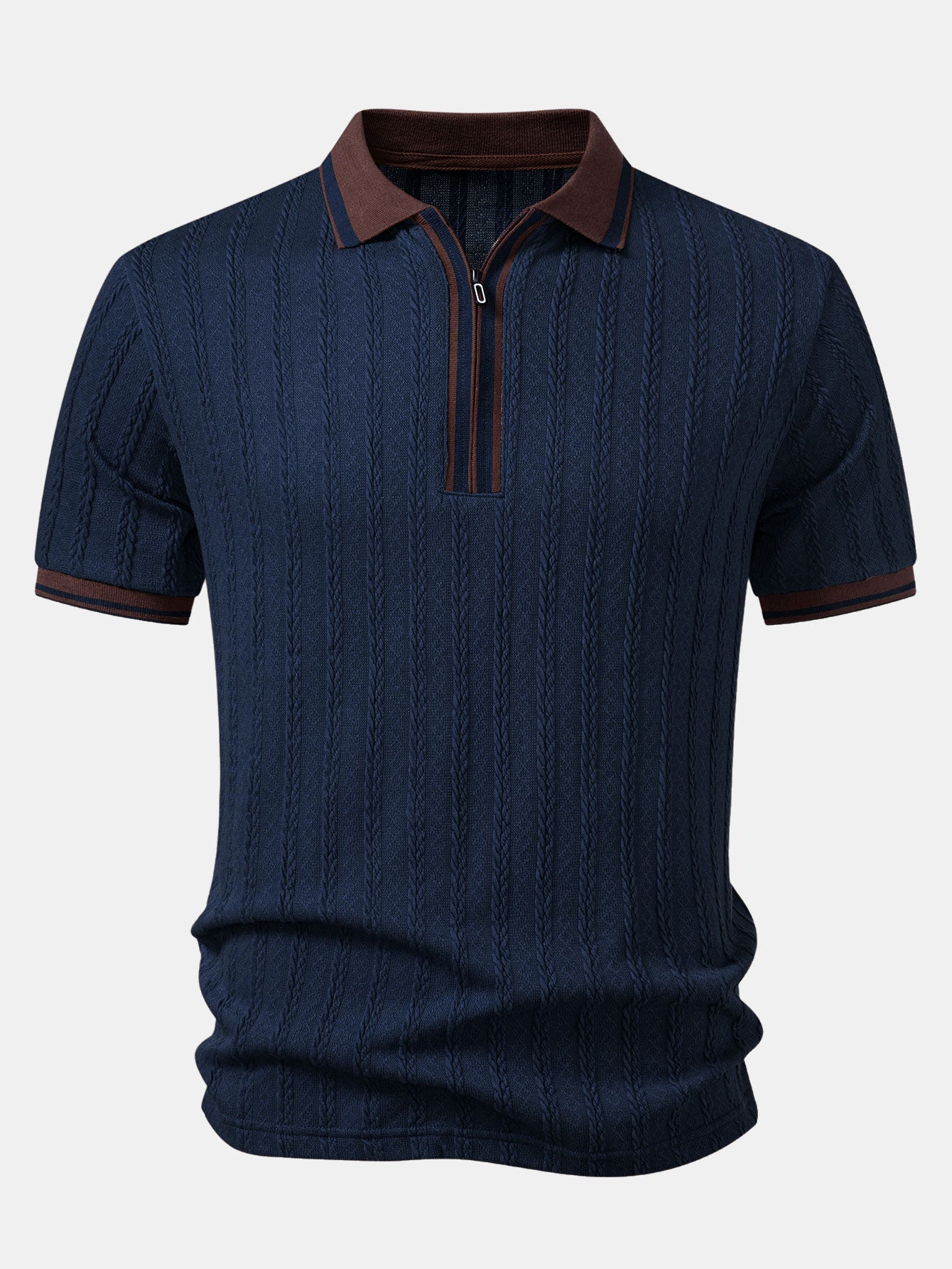 Wheat Ear Jacquard Zipper Knit Polo