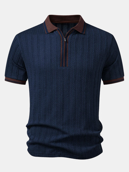 Wheat Ear Jacquard Zipper Knit Polo