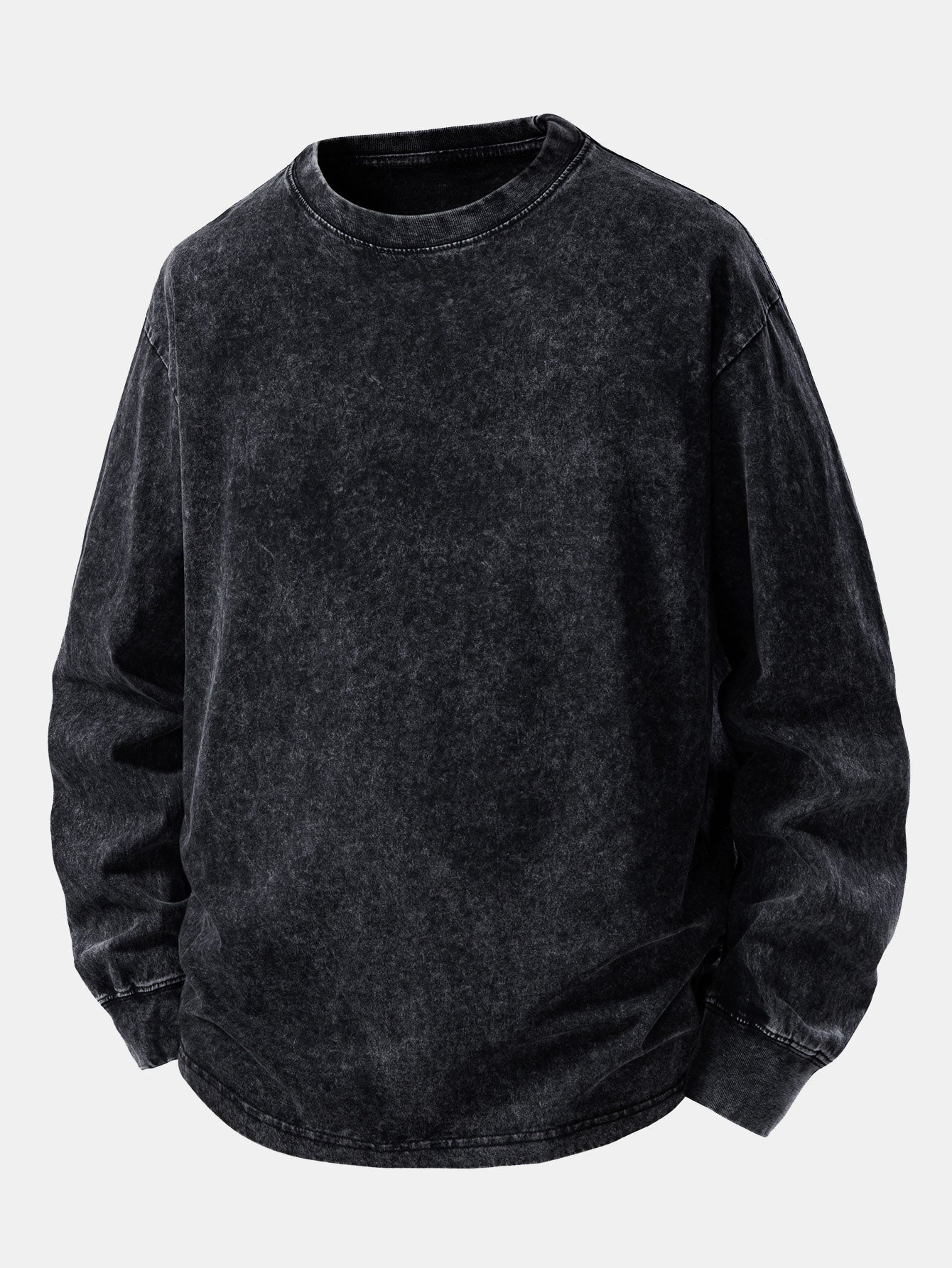 Relax Fit Long Sleeve Washed Distressed T-Shirt