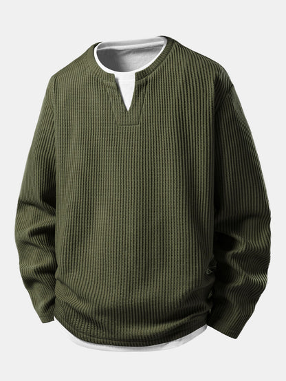 Relax Fit Waffle 2 In 1 Notched Collar T-Shirt