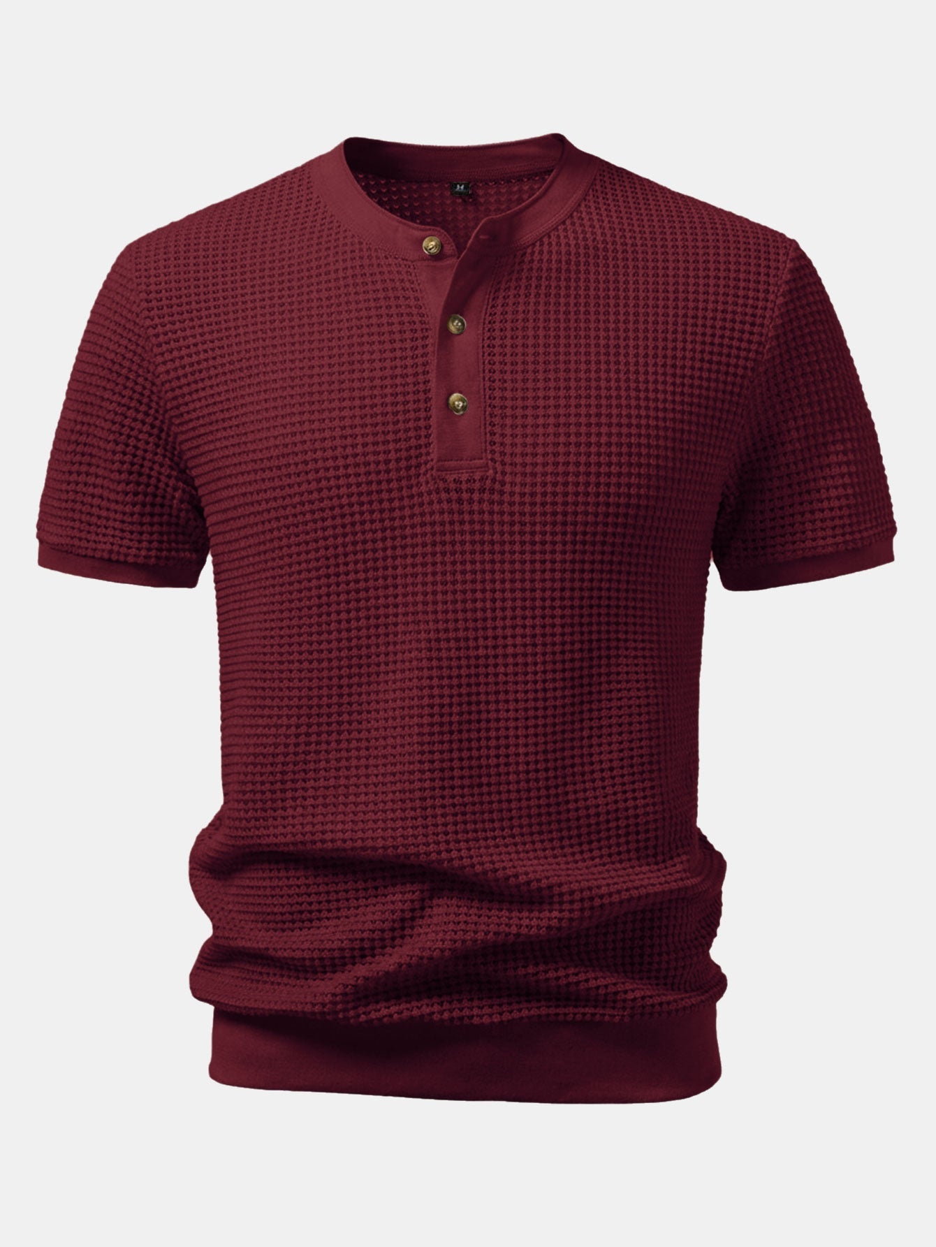 Waffle Textured Ribbed Hem Henley Shirt