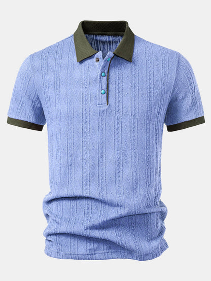 Contrast Collar Geometric Jacquard Knit Polo