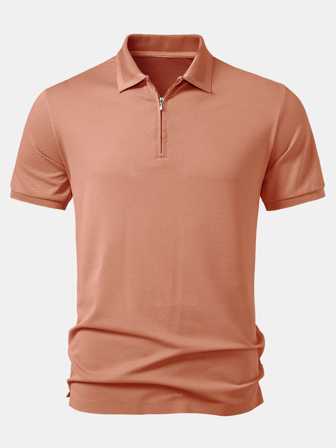 Pineapple Textured Zipper Polo