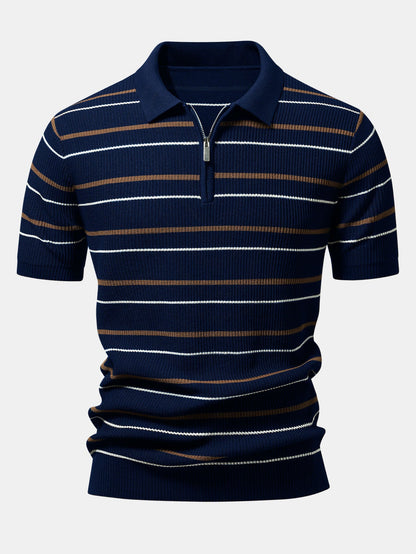 Stripe Waffle Zipper Knit Polo