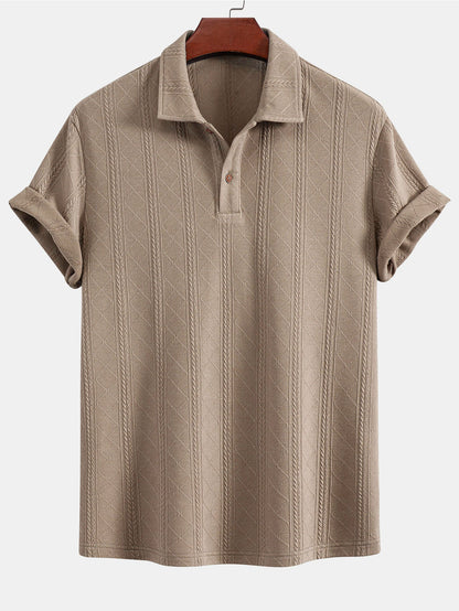 Rhombus Geometric Texture Knit Polo Shirt
