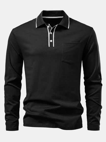Long Sleeved Contrast Polo Shirt With Pocket