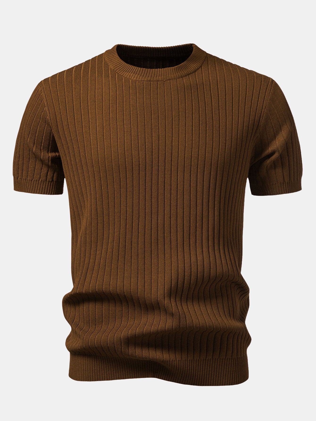Ribbed Crew Neck Knit T-Shirt