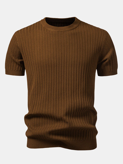 Ribbed Crew Neck Knit T-Shirt