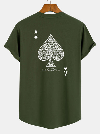 Ace Of Spades Print Cotton Arc Hem T-Shirt