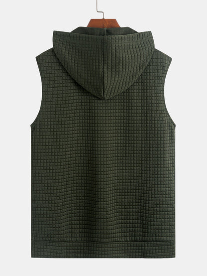 Sleeveless Waffle Zipper Hoodie