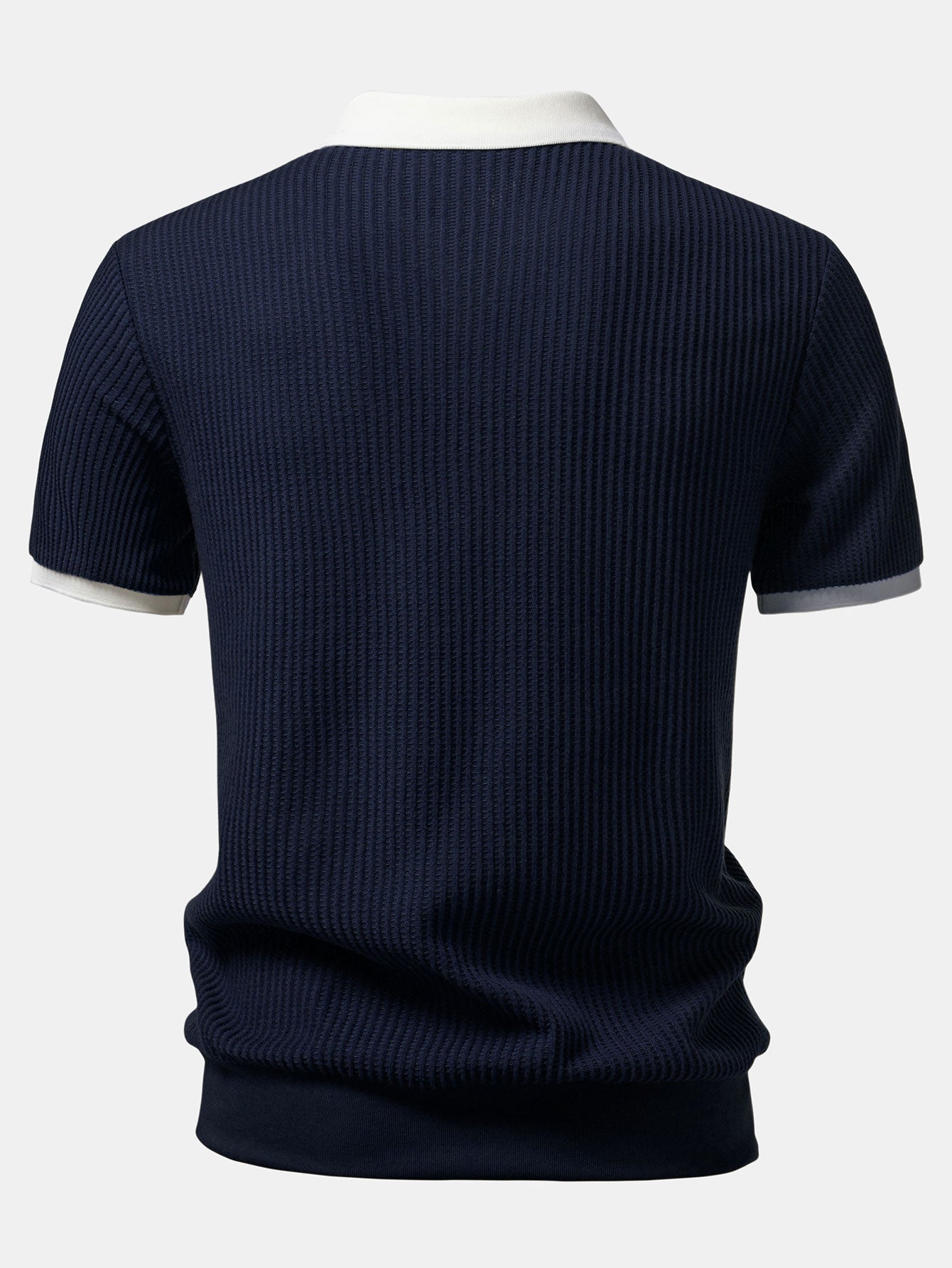 Contrast Knit Waffle Johnny Collar Polo