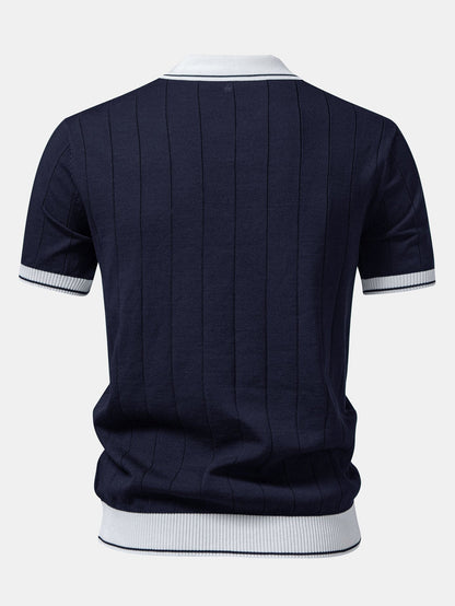 Contrast Trim Ribbed Johnny Collar Knit Polo