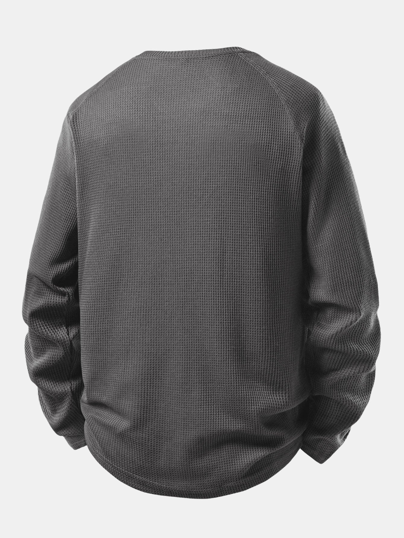 Long Sleeve Arc Hem Waffle Henley Shirt