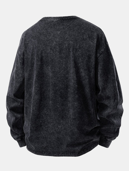 Relax Fit Long Sleeve Washed Distressed T-Shirt