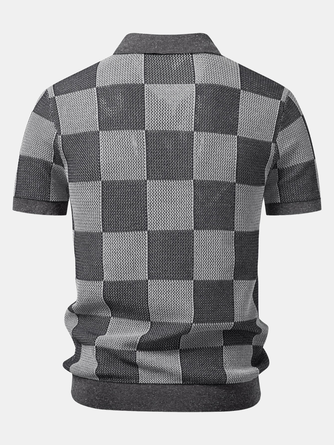 Checkerboard Crocheted Zipper Knit Polo