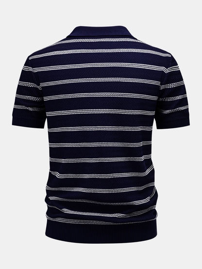 Striped Zipper Knit Polo