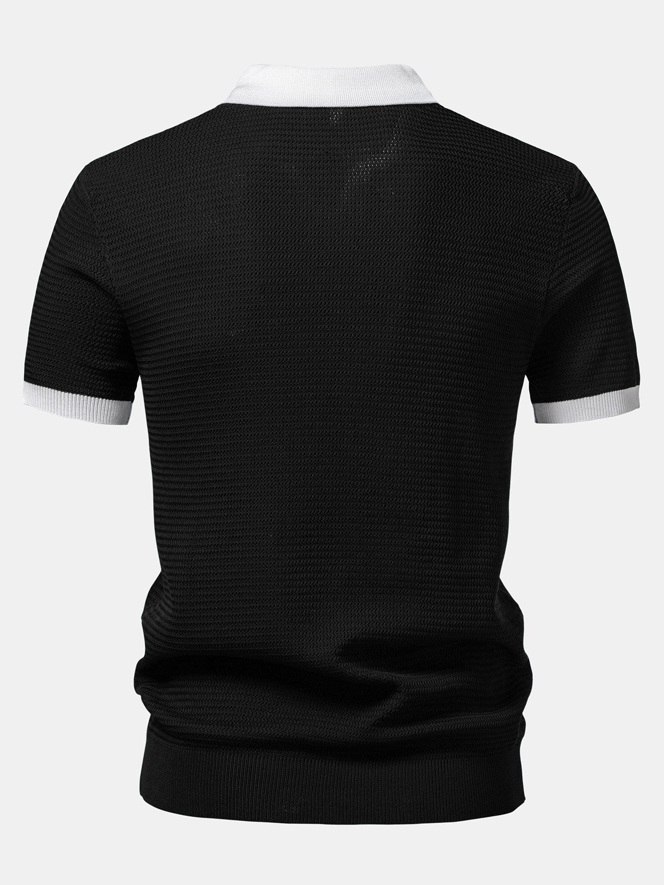 Textured Contrast Johnny Collar Knit Polo