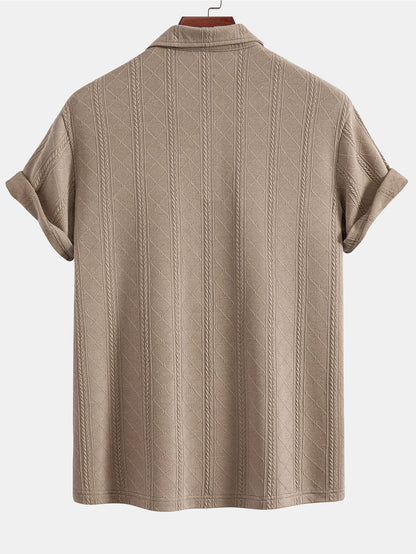 Rhombus Geometric Texture Knit Polo Shirt