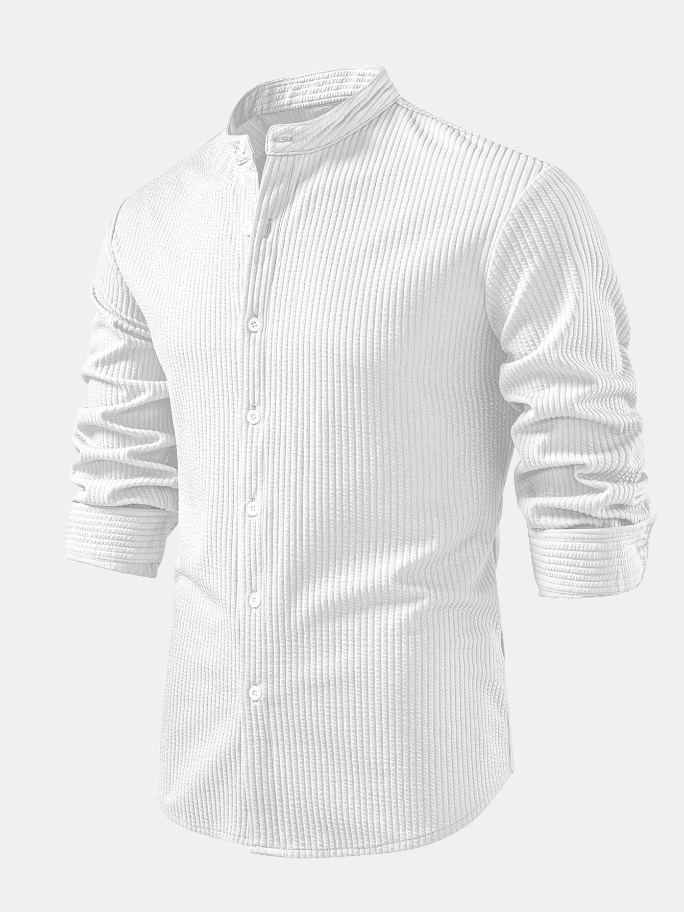 Long Sleeve Muscle Fit Ribbed Stand Collar Shirt